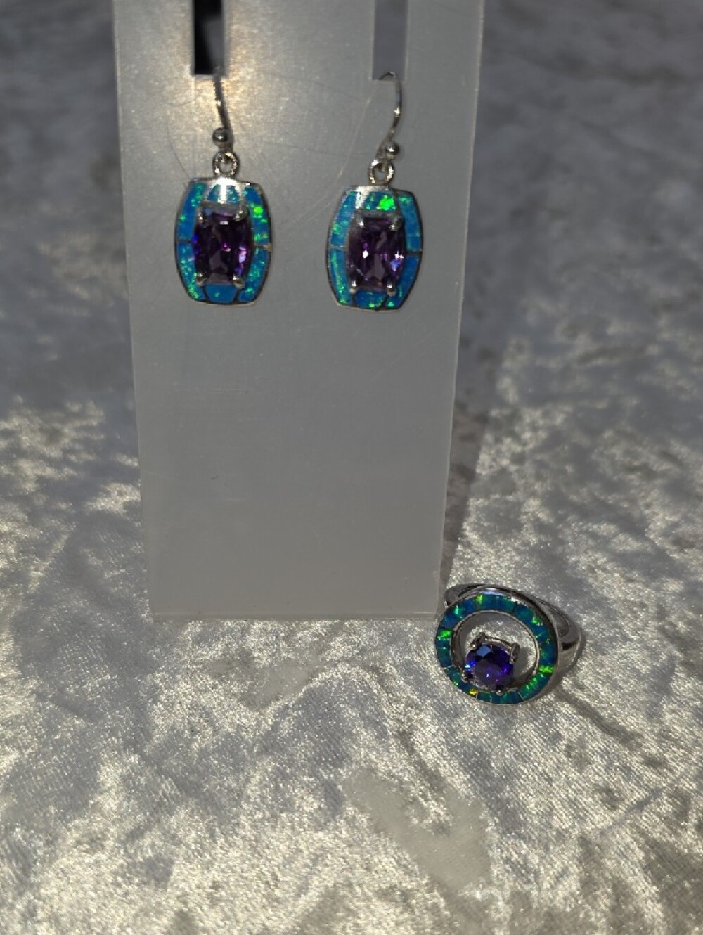 Vintage Havana Hallmark SS Purple & Turquoise Inlay Colorful Earrings & Ring Set - Picture 3 of 13